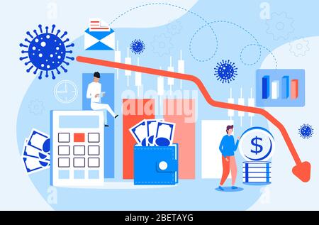 Negative Auswirkungen auf die Weltwirtschaft, da die Quarantäne des Coronavirus. COVID-19 Ausbruch nach Korrektur der Aktienmärkte Hintergrund. Rückgang des Handelsmarktes und Stock Vektor