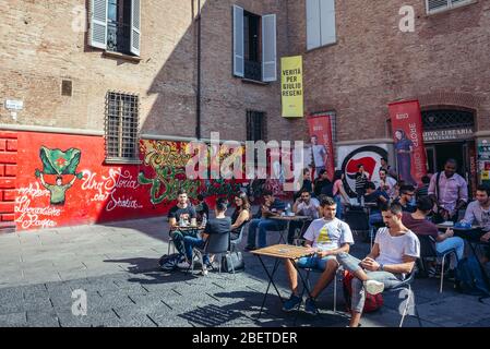 Piazza Giuseppe Verdi in Bologna, Hauptstadt und größte Stadt der Emilia Romagna in Norditalien Stockfoto