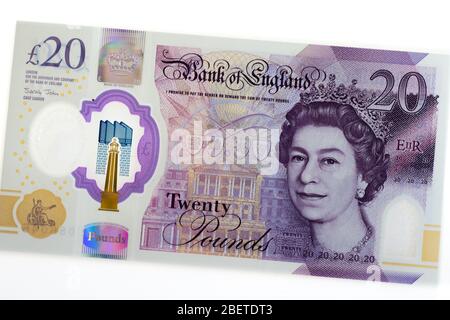 2020 neue britische zwanzig Pfund-Note aus Kunststoff-Polymer Stockfoto