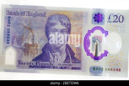 2020 neue britische zwanzig Pfund Note mit dem Künstler JMW Turner, aus Kunststoff-Polymer Stockfoto