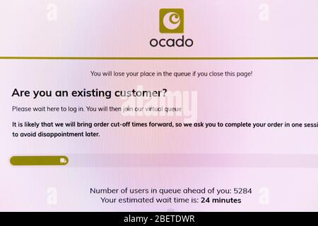 Website-Warteschlangensystem für den Online-Einkauf von Ocado während der Coronavirus-Pandemie 2020 Stockfoto