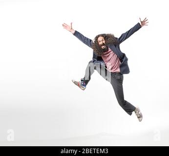 Porträt eines seltsamen springenden Typen Stockfoto