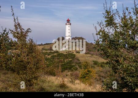 Hiddensee, Deutschland, 10-15-2019, Insel Hiddensee im Vorpommerschen Lagunengebiet/ Leuchtturm am Dornbusch Stockfoto