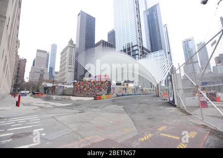 New York, Usa. April 2020. Blick auf den Oculus auf Manhattan Island in New York City in den Vereinigten Staaten. New York City ist das Epizentrum der Coronavirus-Pandemie (COVID-19). Quelle: Brasilien Foto Presse/Alamy Live News Stockfoto