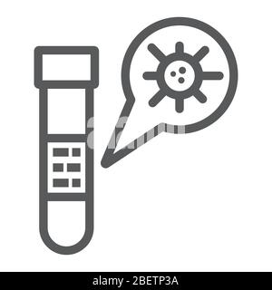 Reagenzglasliniensymbol, Blut- und Coronavirus, Reagenzglas mit Covid-19-Zeichen, Vektorgrafiken, ein lineares Symbol auf weißem Hintergrund, Folge 10. Stock Vektor