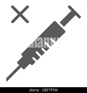 Kein Impfstoff Glyph Symbol, Coronavirus und Grippe, Spritze Zeichen, Vektorgrafiken, ein solides Symbol auf einem weißen Hintergrund, eps 10. Stock Vektor