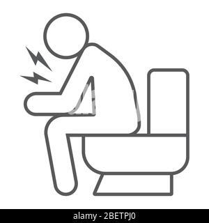 Diarrhoe dünne Linie Symbol, Krankheit und covid-19, Mann sitzt auf Toilette Zeichen, Vektorgrafiken, ein lineares Symbol auf weißem Hintergrund, eps 10. Stock Vektor