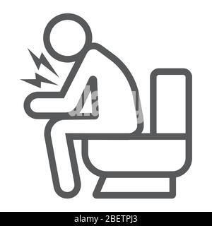 Diarrhöe Linie Symbol, Krankheit und covid-19, Mann sitzt auf Toilette Zeichen, Vektorgrafiken, ein lineares Symbol auf weißem Hintergrund, eps 10. Stock Vektor