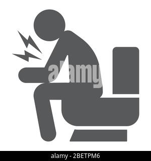 Diarrhöe Glyphe-Symbol, Krankheit und covid-19, Mann sitzt auf Toilette Zeichen, Vektorgrafiken, eine feste Ikone auf weißem Hintergrund, eps 10. Stock Vektor