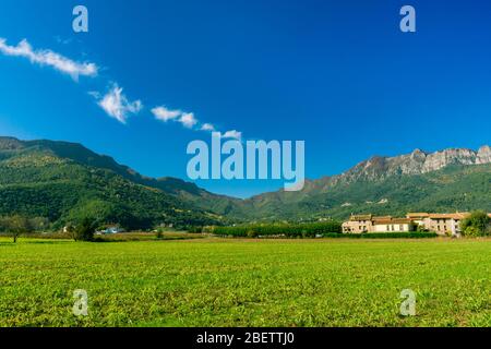 Der Gipfel von Puigsacalm, bei Vall d'en Bas, Garrotxa (Katalonien, Spanien). Stockfoto