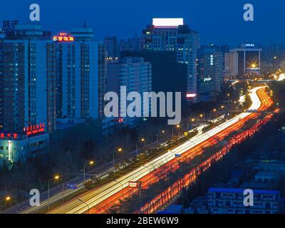Erhöhte Ansicht der zweiten Ringstraße in Peking Stockfoto