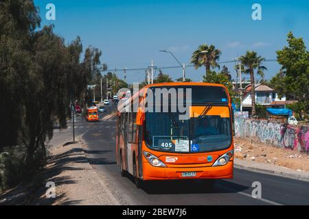 SANTIAGO, CHILE - NOVEMBER 2019: Transantiago Bus in Maipú Stockfoto