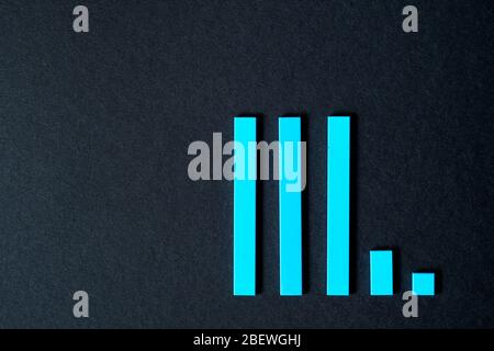 Balkendiagramm von Rückgang, Verschlechterung. Rezessionskonzept und Krisenkonzept Stockfoto