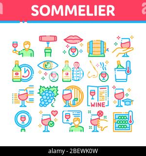 Sommelier Weinprobe Sammlung Symbole Set Vektor Stock Vektor