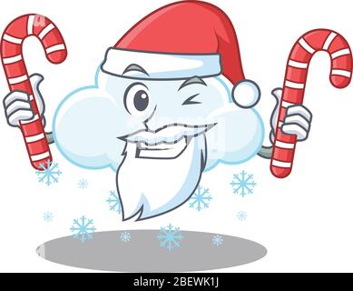 Freundliche schneebedeckte Wolke in Santa Cartoon Charakter hält Weihnachtsgeschenke Stock Vektor