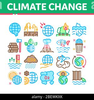Klimawandel Ökologie Sammlung Icons Set Vektor Stock Vektor