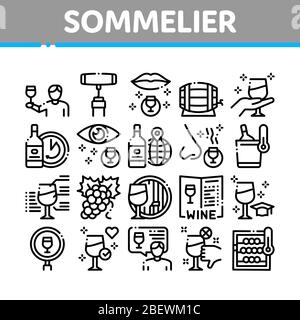 Sommelier Weinprobe Sammlung Symbole Set Vektor Stock Vektor