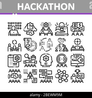 Hackathon Development Collection Icons Set Vector Stock Vektor