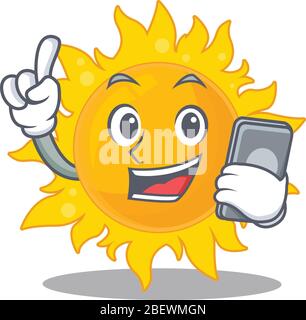 Sommer Sonne Cartoon Charakter sprechen am Telefon Stock Vektor