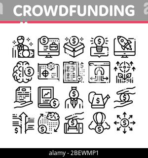 Crowdfunding Business Collection Icons Set Vector Stock Vektor