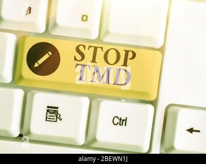 Konzeptionelle Handschrift zeigt Stop Tmd. Begriff Sinne verhindern, dass die Störung oder Problem bei der Kaumuskulatur Stockfoto