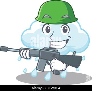 Ein Cartoon-Bild von bewölktem Regen im Army-Stil mit Maschinengewehr Stock Vektor