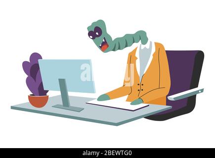 Alien Charakter im Büro arbeiten an Laptop-Vektor Stock Vektor