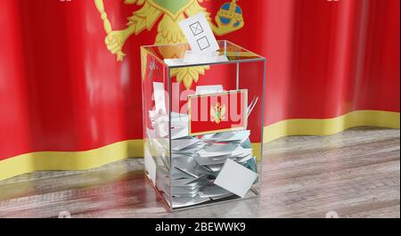 Montenegro - Wahlurne - Abstimmung, Wahlkonzept - 3D-Abbildung Stockfoto