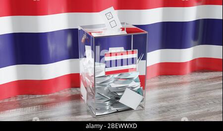 Thailand - Wahlurne - Abstimmung, Wahlkonzept - 3D-Abbildung Stockfoto