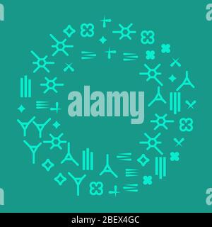 Runde flache Banner mit geometrischen Verzierungen. Leere Rahmen einkreisen. Memphis-Stil. Vorlagen für Grafikdesign - Poster, Flyer, Broschüre, Karte, Tag Stock Vektor