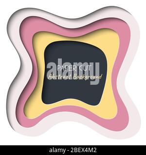 Abstrakter quadratischer Vektorhintergrund im Papierschnitt-Stil mit Schatten und Kopierraum für Text. Papierkunst in trendigen Farben mit Schichten, Form von Wellen. Realistische Miniformat Layout-Vorlage für Poster, Banner Stock Vektor