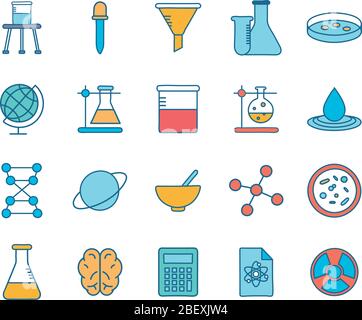 Science Line und Fill Style Symbol setzen Vektordesign Stock Vektor