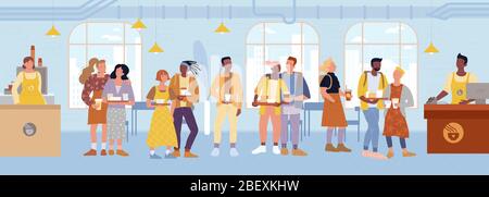 Kassierer, Barista hinter Theken, bedient Gäste im Café, Restaurant. Stock Vektor