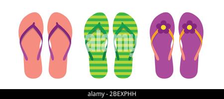 Set aus bunten flip flops Summer Collection Badekleidung mit blume Vektor-illustration EPS 10. Stock Vektor