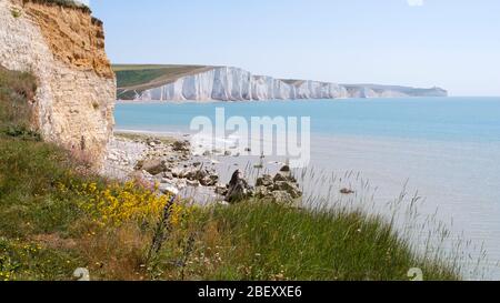 The Seven Sisters and Cuckmere Haven aus Seaford Head, East Sussex, England, Großbritannien Stockfoto