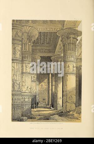 Blick unter dem Großen Portico des Tempels von Philae, Nubien, Ägypten. Von David Roberts aus dem Heiligen Land : Syrien, Idumea, Arabien, Ägypten & Nubia von Roberts, David (1796-1864) von Louis Haghe. Lautstärke 4. Buch Veröffentlicht 1855 von D. Appleton & Co., 346 & 348 Broadway in New York. Stockfoto