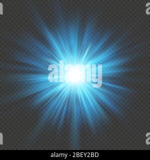 Blauer Glühstern Burst Flare Explosion Lichteffekt. Isoliert auf transparentem Hintergrund. EPS 10 Stock Vektor