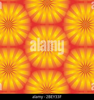 Wabenhintergrund mit Linien in Form von Sonnenstrahlen in orangefarbenen Halbtönen auf gelbem Hintergrund. Stock Vektor
