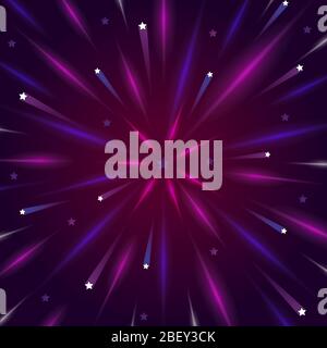 Blauer Raum Hintergrund und weiße Sterne und rote Strahlen. Vorlage für Text Stock Vektor