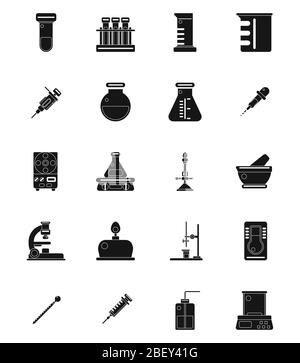 20 Laborgeräte Solid Icon Vektor-Illustrationsset. Stock Vektor