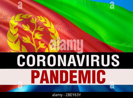 PANDEMIE des Coronavirus COVID-2019 auf dem Hintergrund der Eritrea-Landesflagge. 3D-Rendering von Coronavirus-Bakterien. Eritrea Flagge Illustration in PANDEMIE Sty Stockfoto