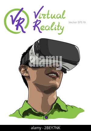 Mann mit Virtual reality Brillen. Hand gezeichnet Vektor-illustration, Skizze Stock Vektor