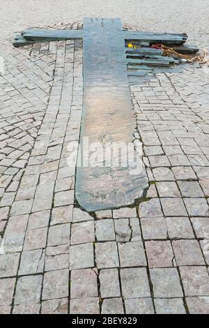 PRAG, TSCHECHISCHE REPUBLIK - 06. OKTOBER 2017: Denkwürdiges Kreuz - Jan Palach Memorial- auf dem Wenzelsplatz in Prag. Stockfoto