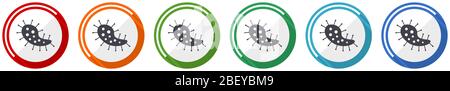 Virus Icon Set, Bakterien, Erreger, Infektion flaches Design Vektor Illustration in 6 Farben Optionen für webdesign und mobile Anwendungen Stock Vektor
