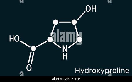 Hydroxyprolin, Hyp, C5H9NO3-Molekül. Es ist eine gemeinsame proteinogene Aminosäure und ein wichtiger Bestandteil des Proteins Kollagen. Strukturchemische Stoffe Stockfoto