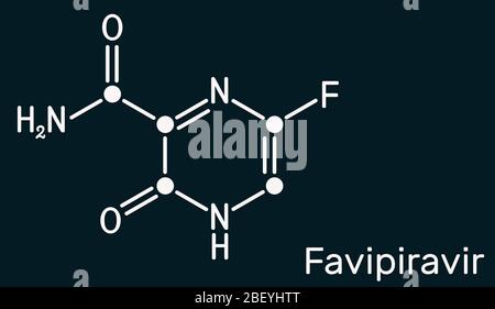 Favipiiravir, C5H4FN3O2-Molekül. Es ist antivirale Medikamente, hat Aktivität gegen RNA-Viren, Vogelgrippe, Ebola-Virus, Lassa-Virus, COVID-19. Sk Stockfoto