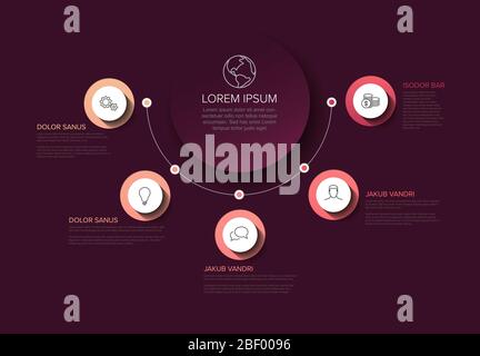 Vektor Mehrzweck Infografik Vorlage mit Titel und fünf Elemente Optionen und rosa Farben auf einem dunklen Hintergrund Stock Vektor