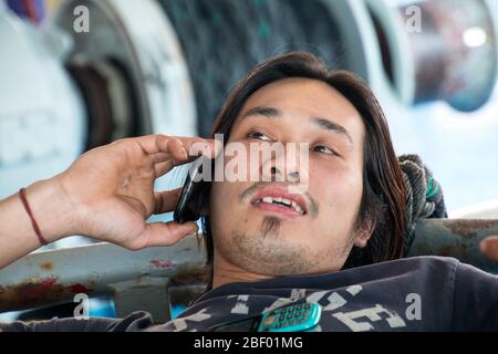 Lächelnd filippino cew von einem Kreuzfahrtschiff, philippinische Crew, Schiffe Crew, Handelsmarine, passagierschiff Crew, Kreuzfahrtschiff job, pradeep Subramanian Stockfoto