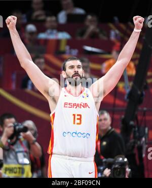 Marc Gasol (Spanien) feiern die im Halbfinale gegen Australien gewinnen. FIBA Basketball Wm China 2019 Stockfoto