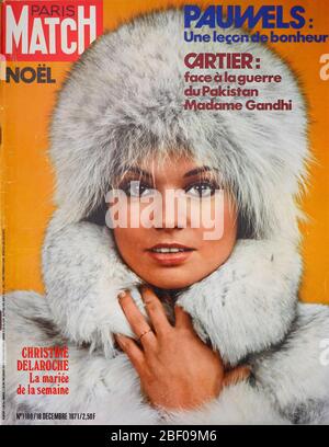 Titelseite des französischen Nachrichten- und People-Magazins Paris-Match, Nr. 1180, französische Schauspielerin Christine Delaroche, 1971, Frankreich Stockfoto